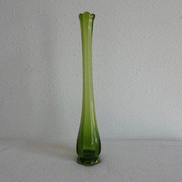 Vintage Mid Century Modern Swung Glass Vase Green 15 1/4